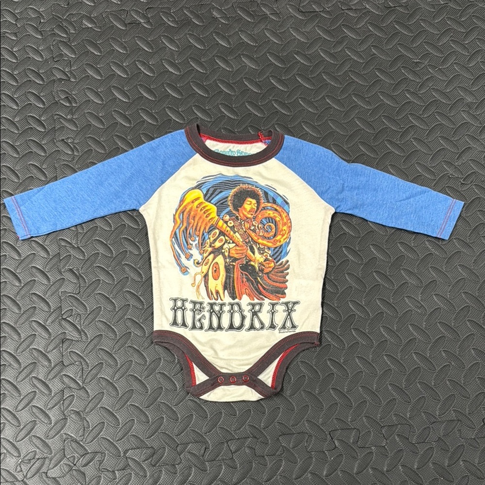 Rowdy Sprout Cream and Blue Hendrix Graphic Bodysuit